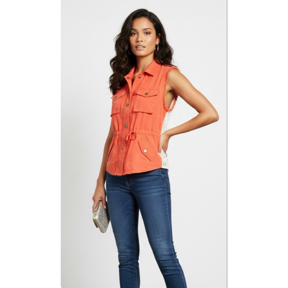Love Tree Orange & Beige Lace Back Vest Top Size M